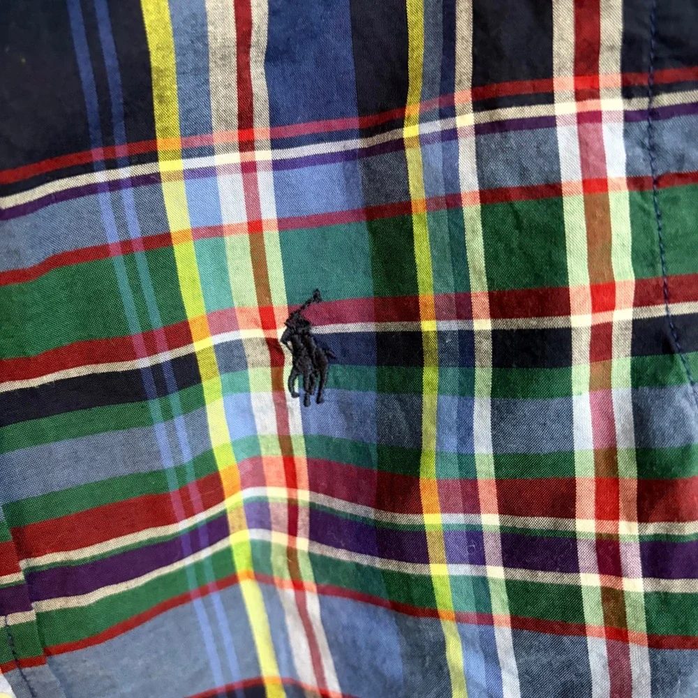 Ralph Lauren Plaid Button Down Shirt Size M 10-12 Natural Stretch Preppy Kids